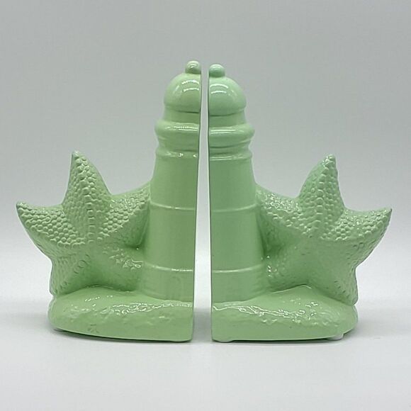 D.O.T. Furniture Lime Green Ceramic Lighthouse Starfish Set of 2 Bookends - Picture 12 of 16